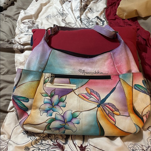 Anuschka Multicolor Dragonfly and Floral Shoulder Bag - Picture 6 of 7